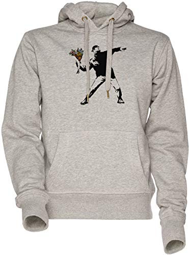 Vendax Banksy - Rage, Blume Werfer Unisex Herren Damen Kapuzenpullover Sweatshirt Grau Men's Women's Hoodie Grey