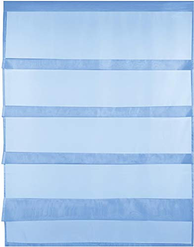 Transparente Bistrogardine Raffoptik mit Stangendurchzug in Voile, schlicht und modern in vielen erhältlich (100 x 110 cm/blau - Mittelblau)