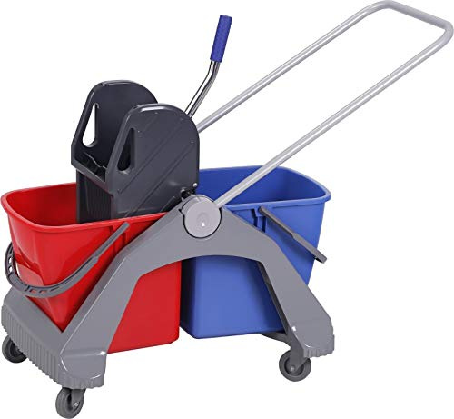 Chiner - Carrello per la pulizia professionale Albert Pro | Doppio secchio da 30 litri per acqua sporca e pulita | con ruote e pressa per mop industriali | Ideale per ospedali e alberghi | Blu, Rosso