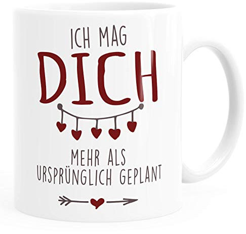 Moonworks® Liebe Spruch Ich mag dich mehr als ursprünglich geplant Liebeserklärung Liebesgeständnis Moonworks® weiß Keramik-Tasse
