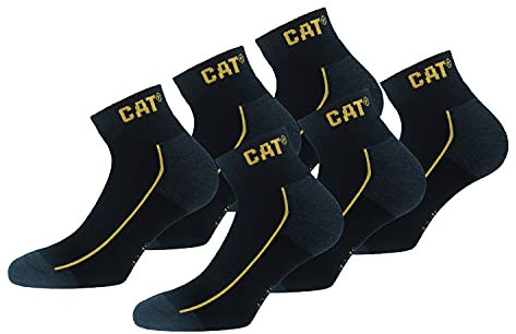 Caterpillar 6 Paar Robust Work Sneaker, Arbeitssocken aus weicher Baumwolle, verstärkte Zehen und Fersen, CORDURA Fiber Technology (Schwarz, 43-46)