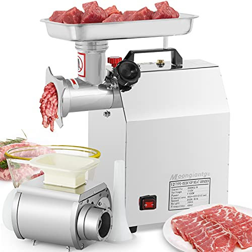 Commercial Meat Grinder with Slicer Head Attachment 1.5HP Heavy Duty Electric Sausage Stuffer Meat Mincer Low Noise 441 LBS/H Stainless Steel Meat Chopper