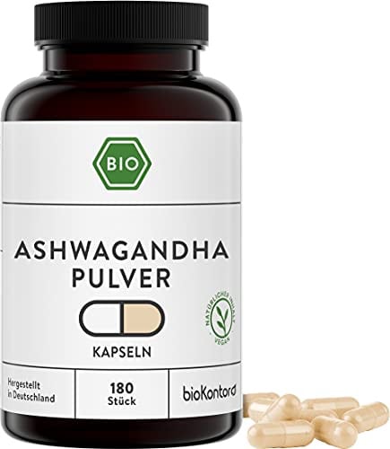 bioKontor – BIO Ashwagandha Kapseln hochdosiert 180 Stück – 1500mg – vegan | 2-Monats-Vorrat – 1500mg Tagesdosis – in Deutschland produziert und abgefüllt – aus kontrolliert biologischem Anbau