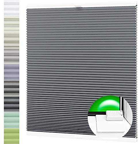 Wabenplissee nach Maß Verdunklung Thermo Plissee Kleben Ohne Bohren Dunkelstahl Rückseite Weiß Breite: 71-80 cm, Höhe: 181-200 cm