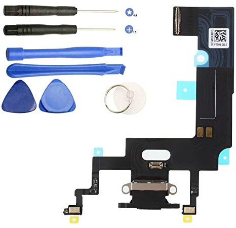 iReplaceParts Charging Port For iPhone XR (6.1) Black Dock Connector Replacement Lower Microphone With Tool Kit 821-01702-A