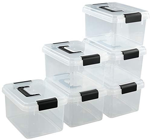 Tyminin 6 Packs 5 L Small Plastic Storage Box with Handle, Storage Latch Box with Lid, Clear