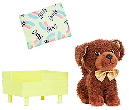 Glitter Girls Puppenzubehör – Kuscheltier Hund Zwergpudel Grizzly mit Hundebett und Hundekissen – Accessoires für 36 cm Puppen, Plüschtier Spielzeug für Kinder ab 3 Jahre (3 Teile)