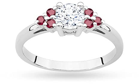 MARKO Weißgold Damen Gold Verlobungsring mit weißem Saphir 0,60Ct und Rubinen 0,30Ct, 14 Karat Gold (585) | Goldring inklusive Box | Geschenk für Frauen (Weißer Saphir mit Rubinen, 57 (18.2))