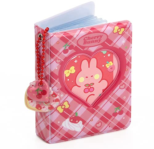3 Zoll Kpop Fotokartenhalter Buch, Anglecai Mini Fotoalbum Fotokarten Binder mit 40 Taschen/Kirschanhängern, hohles kleines Fotoalbum Kpop Fotokartenhalter zum Speichern von Bildern