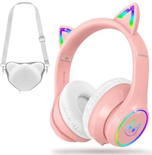 LOBKIN Auriculares Niños con Bolsa, Inalámbricos y con Cable, Auriculares Bluetooth Niños Niñas Plegables Ajustable para Escuela, Viajes