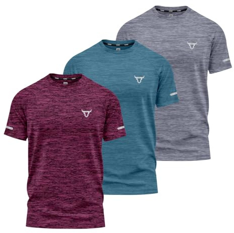 Pack of 3 Mens Short Sleeve T-Shirts Workout Athletic Fit Moisture Wicking Fast Drying Sports T-Shirts S-2XL