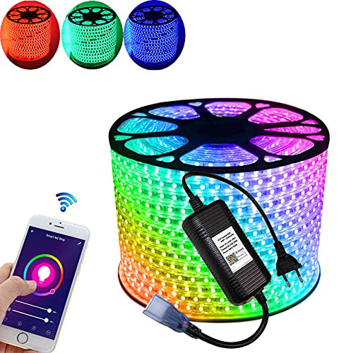 H+H Leipzig 25 Meter 230V 5050 SMD 60LEDs/M Mehrfarbig RGB LED Strip Streifen Lichtband Lichtleiste Lichtschlauch mit IP20 WiFi Netzteil Controller (ohne Fernbedienung)