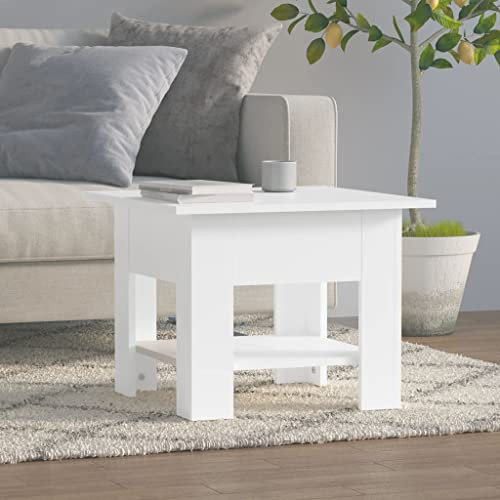 homiuse 55x55x42 cm Mesita de Salón con Estante de Almacenaje Mesa Auxiliar para Salon Mesa de Centro Modernas Mesita de Sofá Muebles de Salon Mesa de Café Blanco Madera Aglomerada