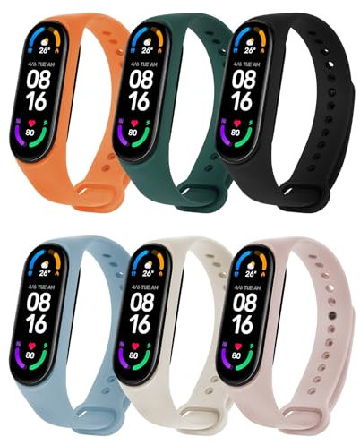 Ainiv Bracelet pour Xiaomi Mi Band 5/Band 6/Band 7, 6PCS Bracelets de Remplacement pour Montre en Silicone Souple, Bracelet de Fitness Réglables pour Accessoires Xiaomi