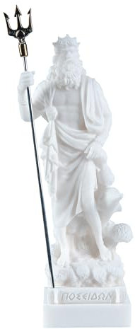 BEAUTIFUL GREEK STATUES Poseidon griechischer Gott des Meeres mit Dreizack Statue Figur Alabaster 7 Zoll