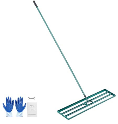 VEVOR Rastrello Livellatore per Prato 1219x254 mm Livellatore Manico in Acciaio Piastra di Base da 1981 mm, Rastrello Livellatore per Prato in Lega di Alluminio per Prato Giardino Campo da Golf Erba