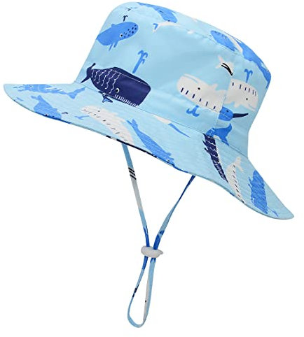Durio Baby Sonnenhut Kinder Sonnenhüte UV Schutz Breite Krempe Fischerhut Hut Sonnenschutz Unisex Junge Mädchen Kleinkind Blauwal 0-3 Monate