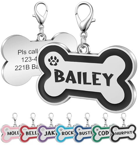 Hundemarke mit Gravur, Papasgix Personalisierte Anhänger für kleine bis mittelgroße Hunde Knochenform Namensschild Hundehalsband Tiermarke mit Name, Telefonnummer und Adresse