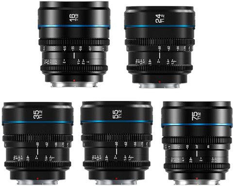 SIRUI Night Walker Manual Focus Cine Lens Set, 16mm, 24mm, 35mm, 55mm, 75mm, T1.2 Large Aperture S35 Frame Prime Lens for E Mount Cameras, FX30, ZV-E10, A6400, A6700 (MS-5SEB, Black)