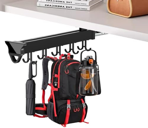 Heavy Duty Wall Mount Broom Holder with Utility Hooks for Brooms and Mops Sliding Garage Hanging Storage Racks with Pull Out Pot And Pan Organizer Garden Tools Organizer 16.14in