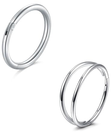 LAURITAMI 2 Stück Nasenpiercing Ring Chirurgenstahl 20G Dünn Doppelter Nasenpiercing Ring Silber, Septum Clicker Ring, 8mm Helix Conch Knorpel Tragus Nasenpiercing Schmuck