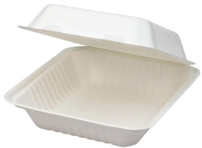 GRADISCO - 50 Box per hamburger con coperchio ribaltabile - Contenitori grandi da asporto compostabili in bagassa biodegradabile - Vaschetta take-away quadrata - 22,5x20x8,5cm - mis. BIG