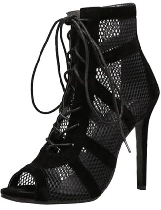 Heels Dance Class Bootie Sandalen, 7CM High Heels Pumps Sexy Schwarz Mesh Stiletto High Heels Schnüren Sandalen mit Fischmaul Tanzschuhe Mode Sandaletten Pole Dance Schuhe High Heels Stiefeletten