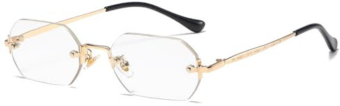 JCTAIFOO Retro Randlose Rechteckige Sonnenbrille Damen Herren Vintage Schlanke Rechteckig Getönte Brille (Gold/Transparent)