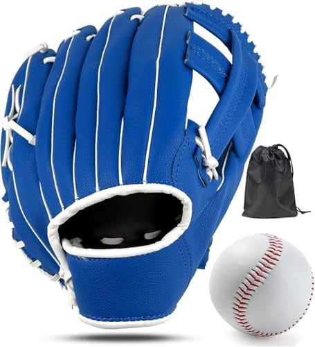 LeapBeast Baseball Handschuhe, Softball Handschuhe mit 1 Ball, Baseball Training Wettbewerb Handschuh Verdicken Dauerhaft Softballhandschuhe für Kinder Erwachsene (Blau -B, 12,5 Zoll)