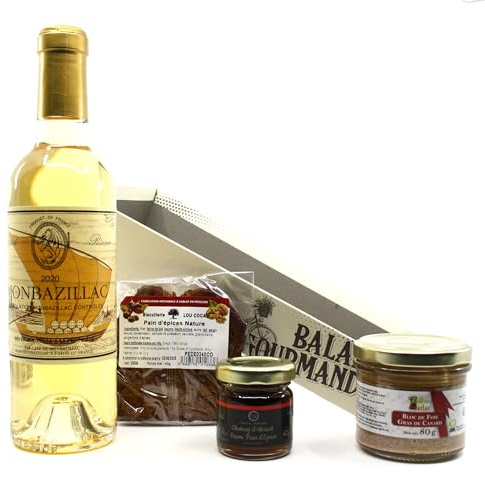 Cellier du Périgord Panier Gourmand Corbeille Monbazillac AOC | Monbazillac AOC Grande Réserve 37,5cl, bloc de foie gras de canard 80g, chutney abricot et pain d'épices artisanal