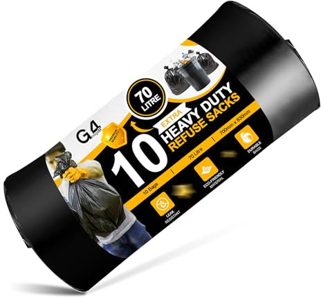 G4GADGET 70L Bin Bags (10 Pack) - Strong & Durable, Black Refuse Sacks, Leak-Resistant, Perfect for Household, Office, Garden, and Office Use