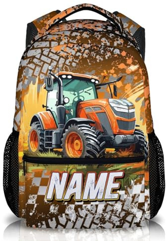 GiftRomance Kinder Rucksack mit Namen personalisiert – Jungen Schulrucksack 17 Zoll – Cooles Traktor Design – Leichter Ranzen für Schule & Freizeit