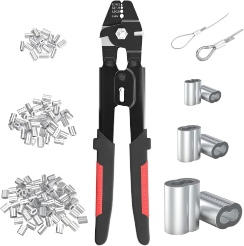Mostantu 181Pcs Wire Rope Crimping Tool with 1.2mm 1.5mm 2mm Wire Rope Sleeves for Crimping Fishing Lines Up to 2.2mm 3/32inch