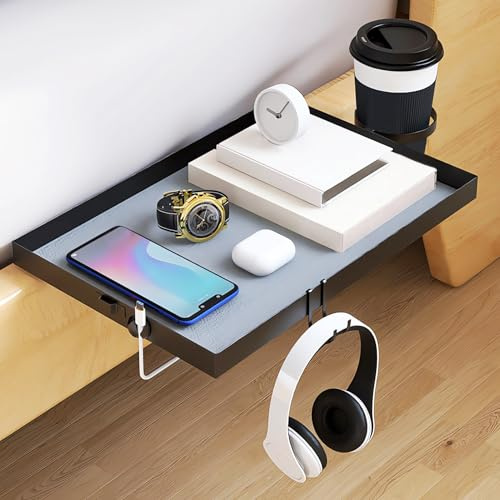 Aloskart Nachttisch Regal für Bett, Bettablage zum Einhängen mit Kabelführung, Steck-Nachttisch für Flachbett, platzsparender steckender Bettregal, 25 × 38 cm (Schwarz)