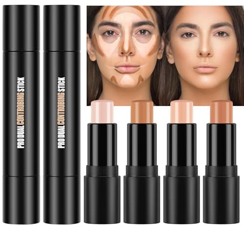 LOPHE Contouring Stick, 4 Farben Konturenstift Make-up Set mit Highlighter Stick, 2-in-1 Contour Highlighter Kit für Geformten Look