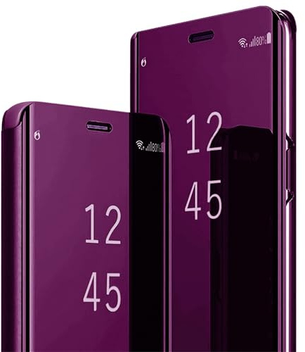 für Samsung S24 Ultra Hülle Clear View Spiegel Handyhülle für Samsung Galaxy S24 Ultra Flip Case Handytasche Schutzhülle Leder Klappbar Hard PC Stoßfest Cover Ständer Klapphülle Hüllen 5G (Fuchsie)