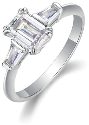 Freundschaftsringe Damen, Freundschaftsringe Freundinnen 3 Steine mit Moissanit 18K Weißgold Größe 47 (15.0)