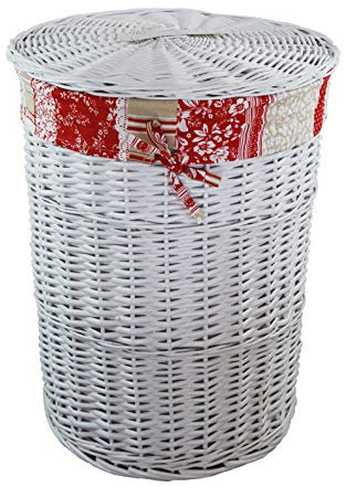 Wäschekorb Wäschetruhe Weide weiß rot D.46 H.62 09WRd-c