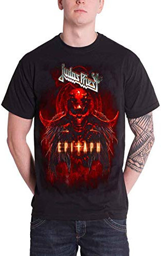 Judas Priest Men's Epitaph Red Horns Short Sleeve T-shirt, Black, Xx-large