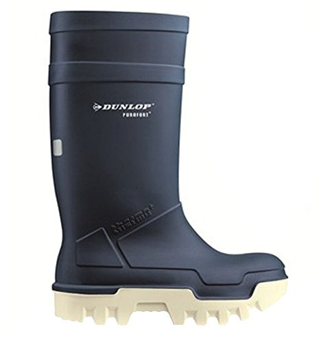 DUNLOP Thermo+ Full Safety Wellington Boot - Unisex, Antistatic and Waterproof, Work Wellies with Cold Insulation for Agriculture Use, Purofort, Navy/White - EU47, UK12