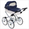 EICHHORN Kinderwagen Weidenkorb Puppenwagen Retro-Spielzeugklassiker (Korb Weiß, Stoff Marineblau)