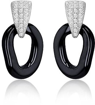 Tuscany Silver Ohrhänger Rhodiniert Sterling Silber Schwarz Keramik und Weiß Zirkonia