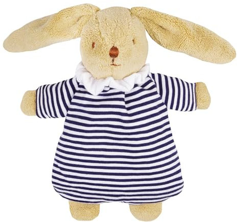 TROUSSELIER - Doudou avec Hochet - Lapin Nid d'Ange - 20 cm de haut - Coton imprimé Marinière - Classique Chic - Idéal Cadeau de Naissance - Lavable en Machine - Colori Bleu