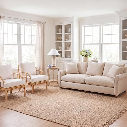 SAFAVIEH Area Rug 8x10 - Natural Fiber Collection - Large - Natural, Handmade Jute, Tassel Design, Ideal for Living Room, Bedroom, Dining Space (NF467A)