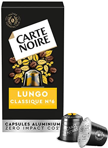 Carte Noire Lungo Classique N°6 - 100 Capsules Compatibles Nespresso - Notes Fleuries et Caramélisées, Goût Équilibré - 100% Arabica, Intensité 6 - 10 Paquets