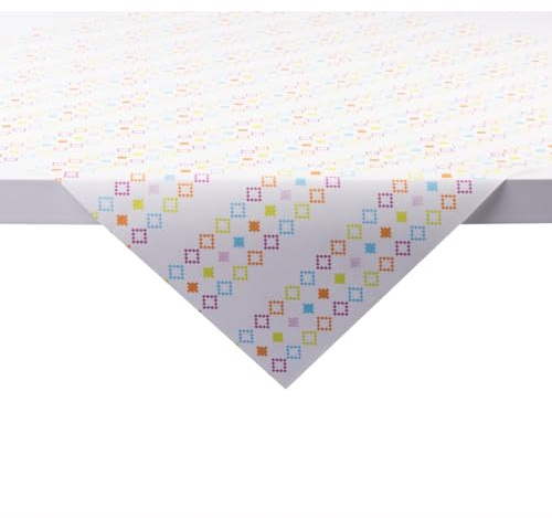 Sovie Home Tischdecke Emma aus Linclass Airlaid, 80x80cm, 1 Stück, Bunte Rautenornamente auf weißem Grund, hochwertige Einweg-Mitteldecke, Ideal für Sommer- & Gartenfeste, Geburtstage