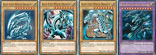 KNMI Yu-Gi-Oh! Kartenset Blue-Eyes Fusion - 1x Blauäugiger Ultimativer Drache + 3X Blauäugiger W. Drache (Verschiedene Artworks)