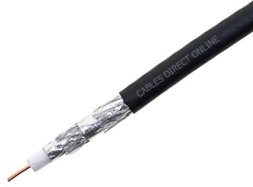 Cables Direct Online RG6 Coaxial Cable Quad Shield Bulk, 18 Gauge Copper Clad Steel (CCS) Conductor, Aluminum Braid, PVC Jacket, Reel Box, 1000ft, Black