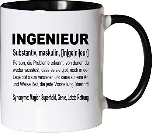 Mister Merchandise Porzellan Kaffeebecher Tasse Ingenieur Definition Geschenk Gag Job Beruf Arbeit Witzig Spruch Teetasse Becher Weiß-Schwarz