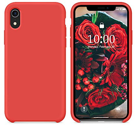 SURPHY für iPhone XR Hülle Silikon, Stoßfest Handyhülle iPhone XR Case aus Flüssigsilikon Schutzhülle mit weichem Mikrofaser-Kissen, 6,1 Zoll (2018), Rot